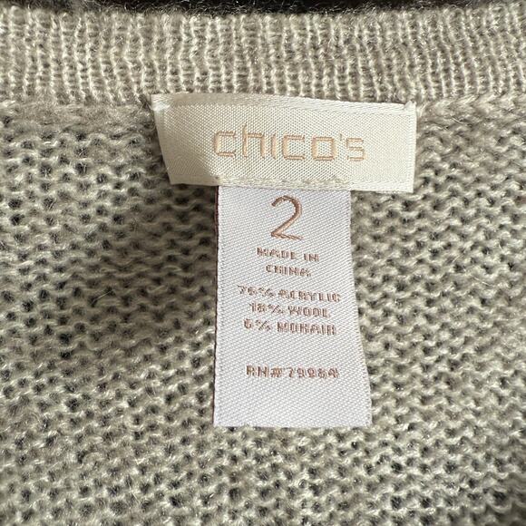 CHICO'S Gray Sequined Shae Open Front Cardigan Wool Mohair Blend Size 2 / Large - Picture 6 of 8